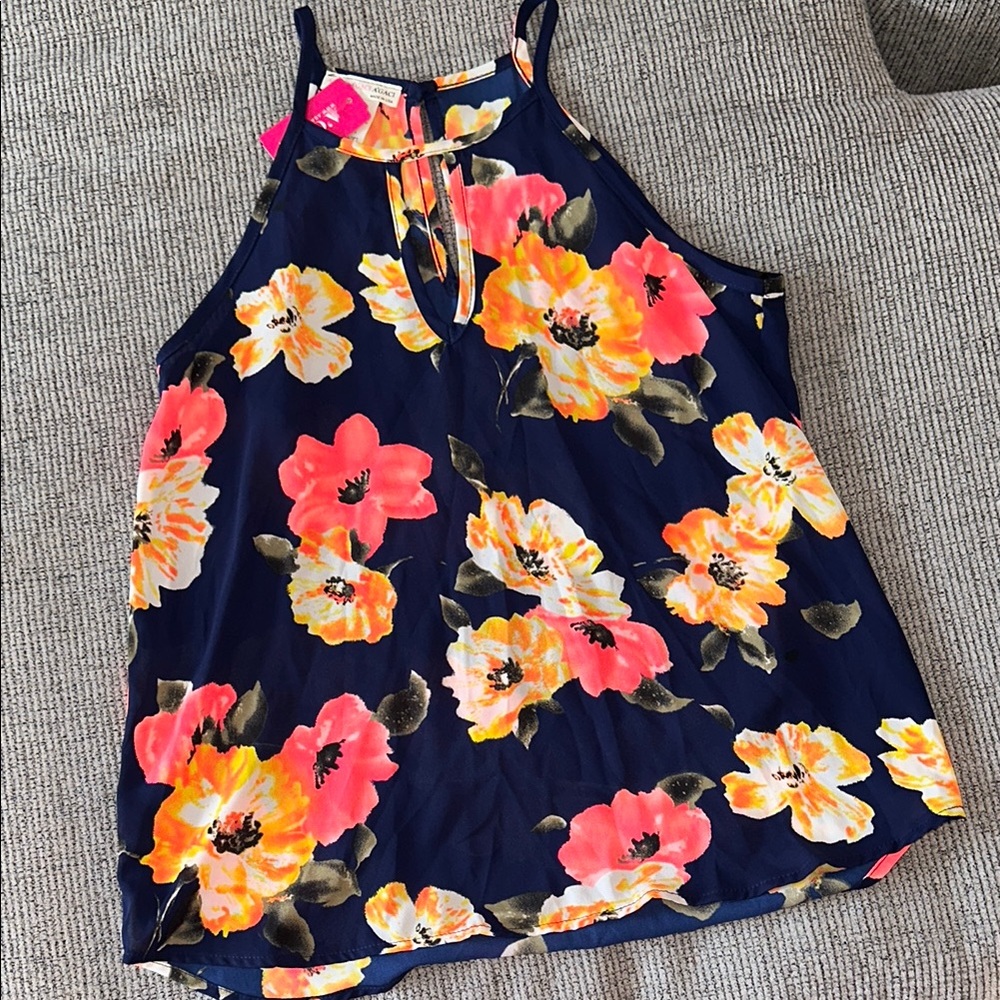 Floral tank top  - Navy and hot pink/orange